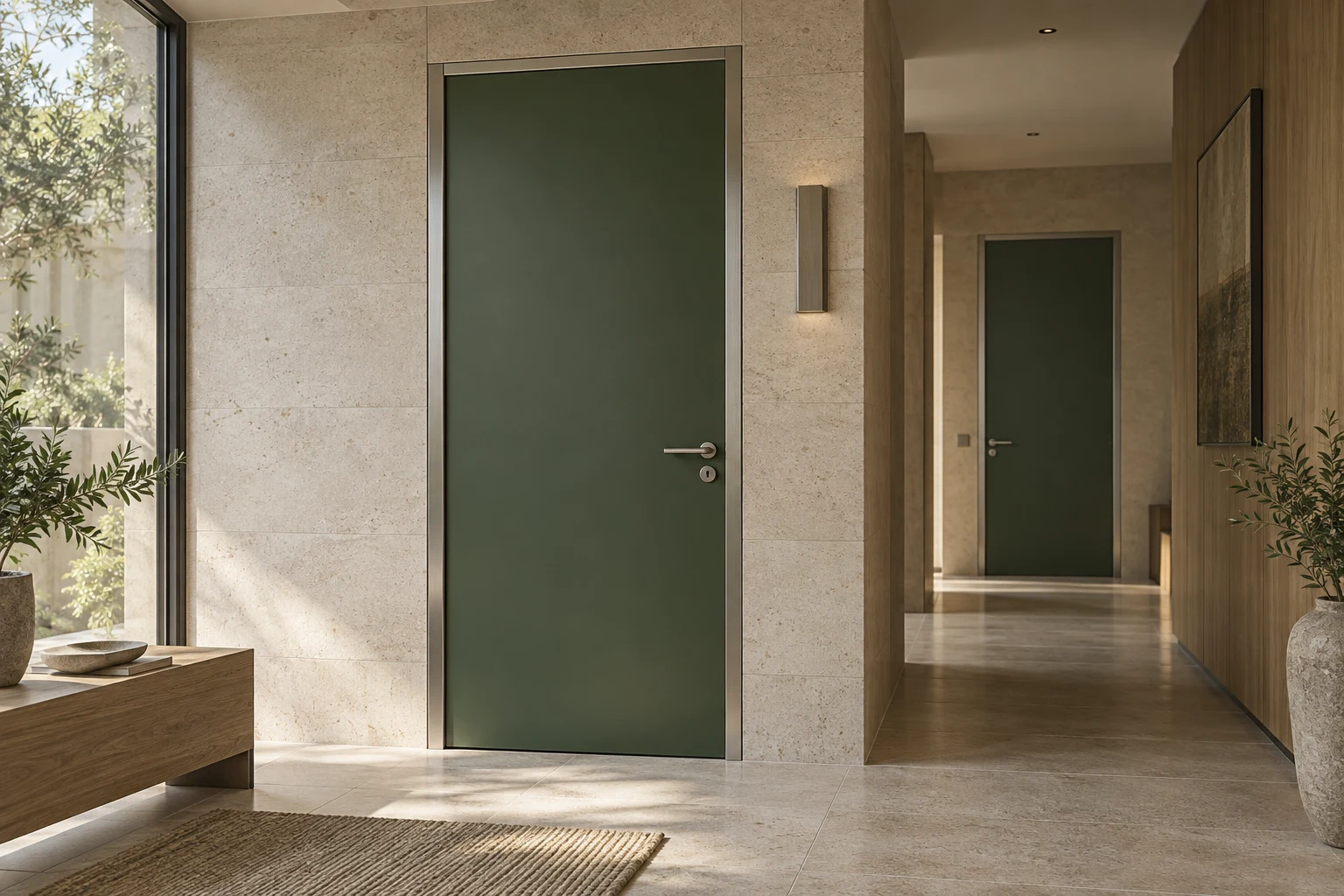 Alüminyum Kasalı Laminat Kapı için koyu yeşil tonlarda modern, temsili mimari tasarım